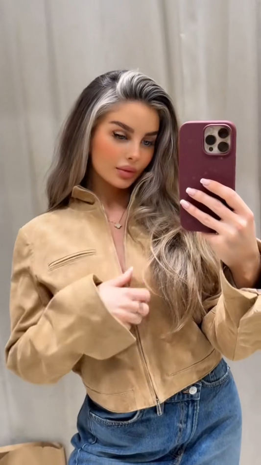 Kayla - Elegant faux suede zipper jacket