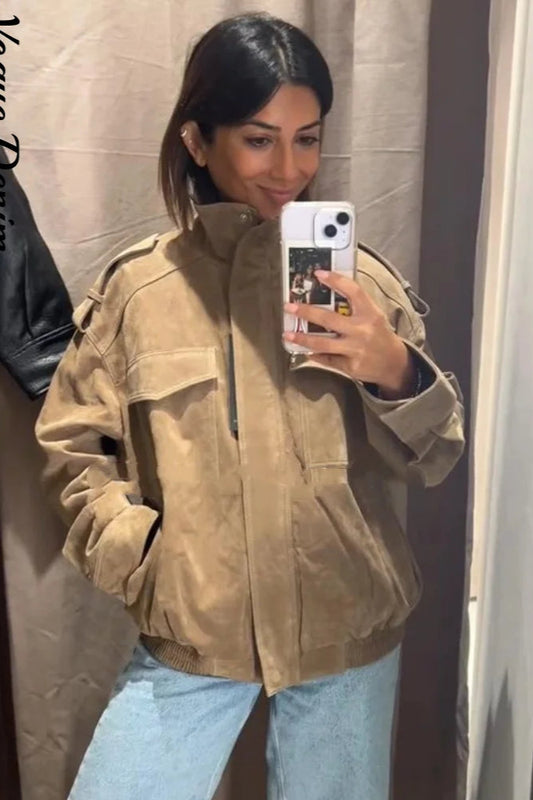 Brianna - Suede style zipper jacket