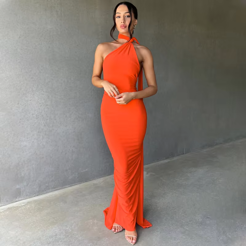 Coralie - Elegant one shoulder long dress