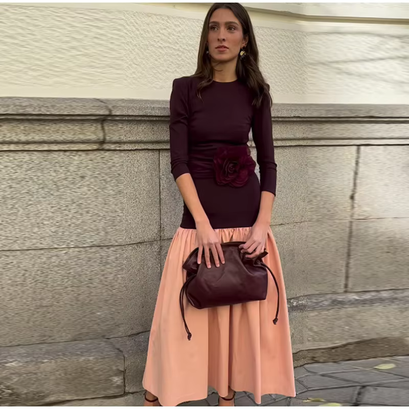 Lydia - Elegant dropped waist two tone dress