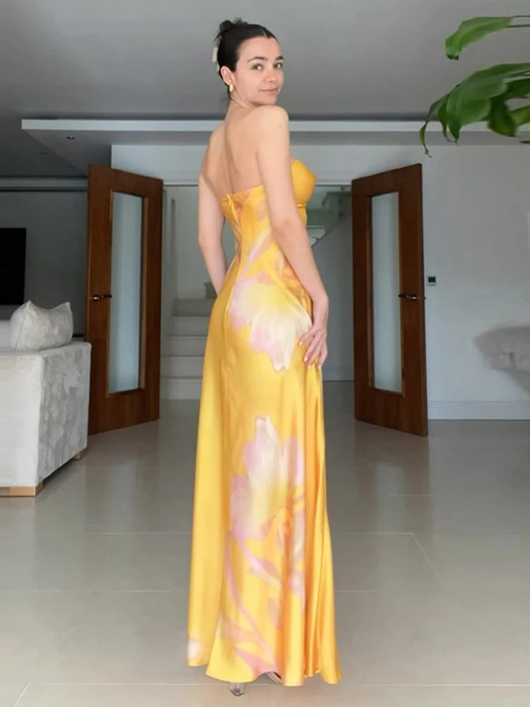 Chrishell - Elegant satin silk strapless dress