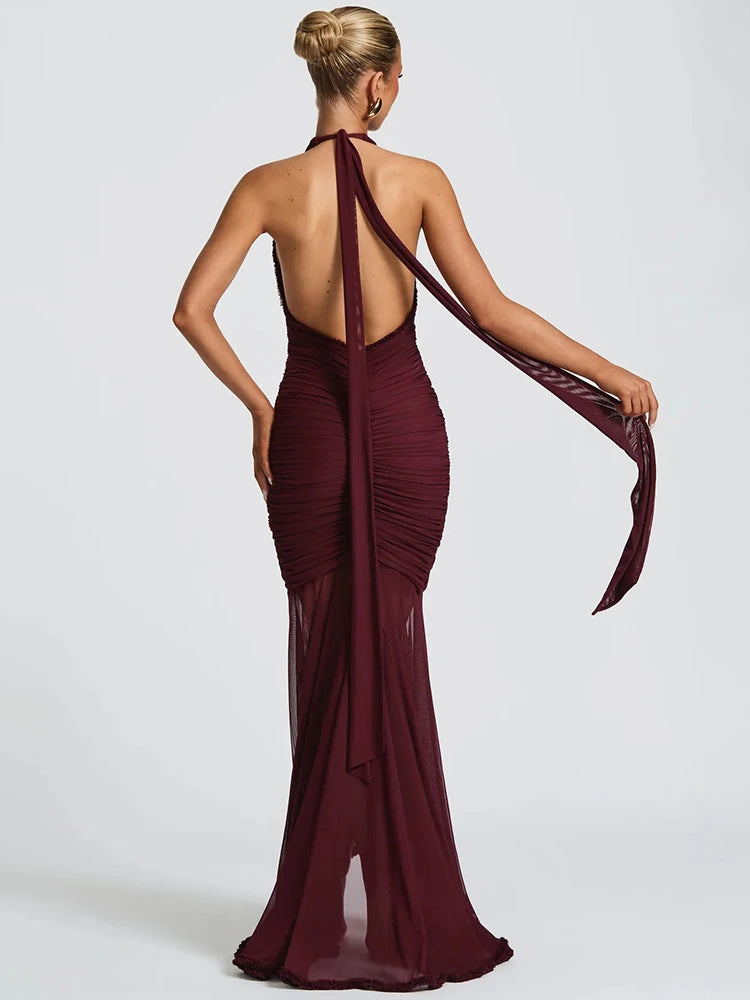 Camille - Deep neckline halterneck dress