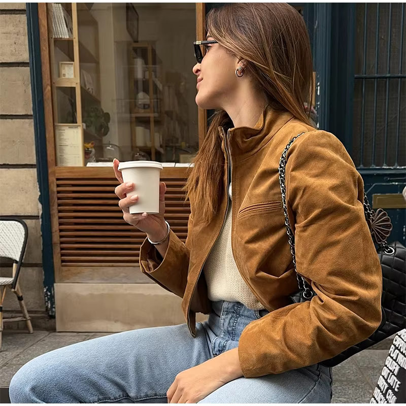 Kayla - Elegant faux suede zipper jacket