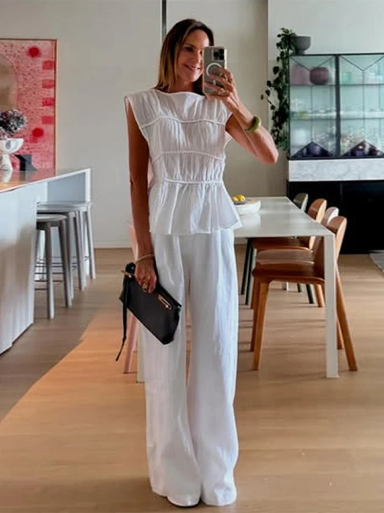 Yara - Cotton blend pleated top and trouser