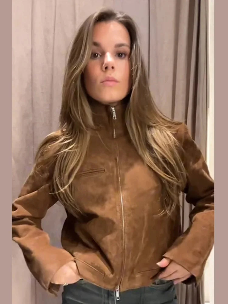 Olivia - Suede style zipper jacket