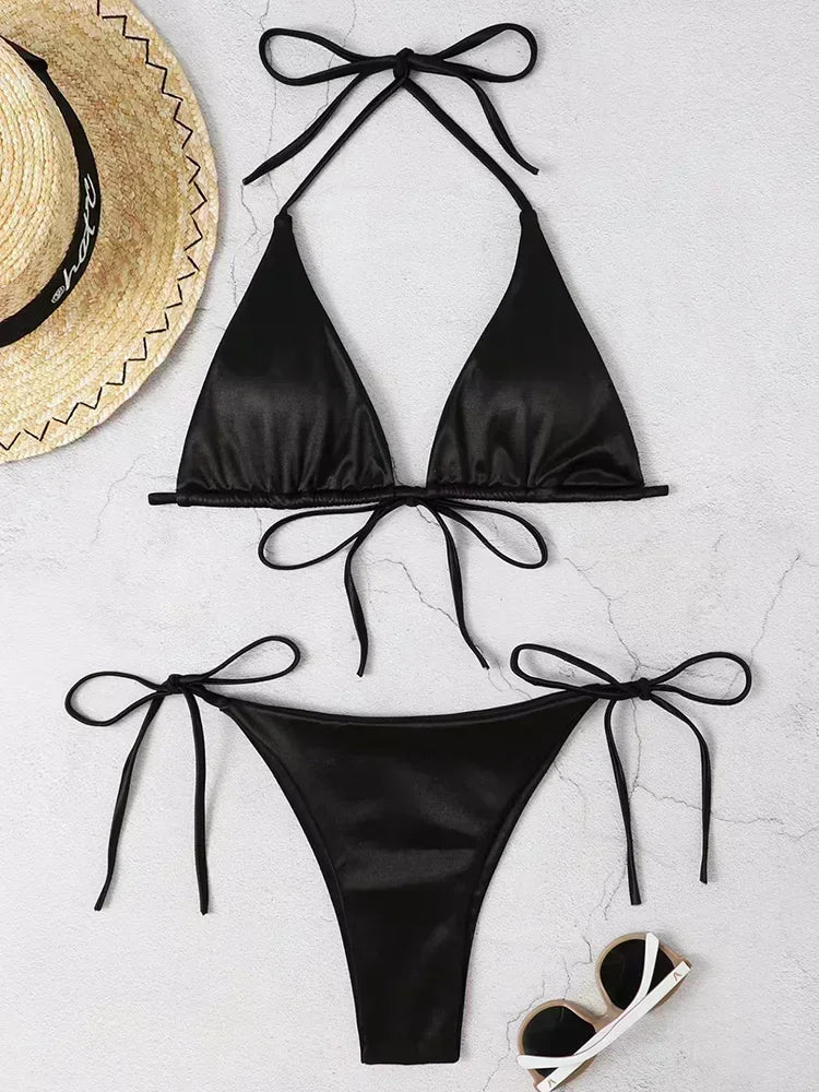 Hailey - Satin look triangle bikini