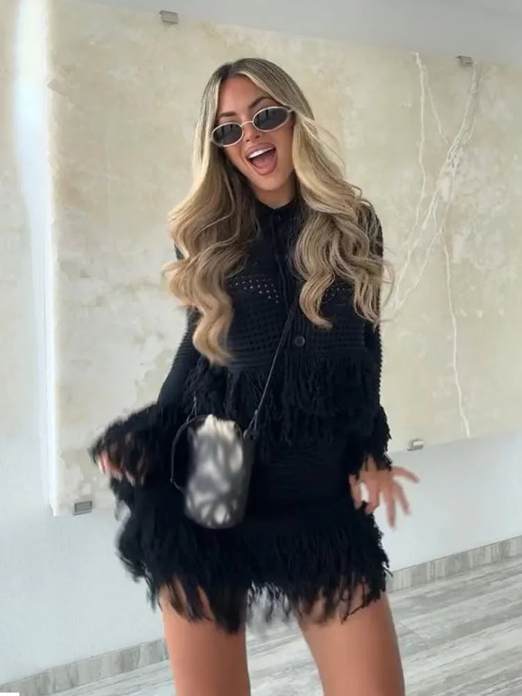 Orielle - Knitted fringe two piece set