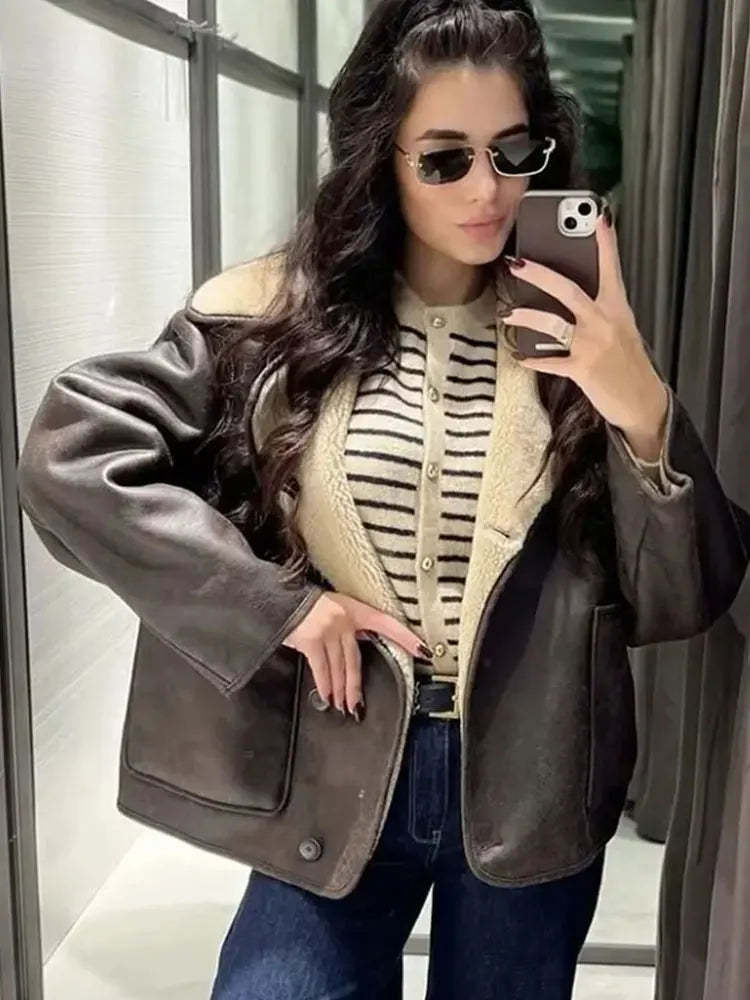 Yara - Faux leather shearling coat