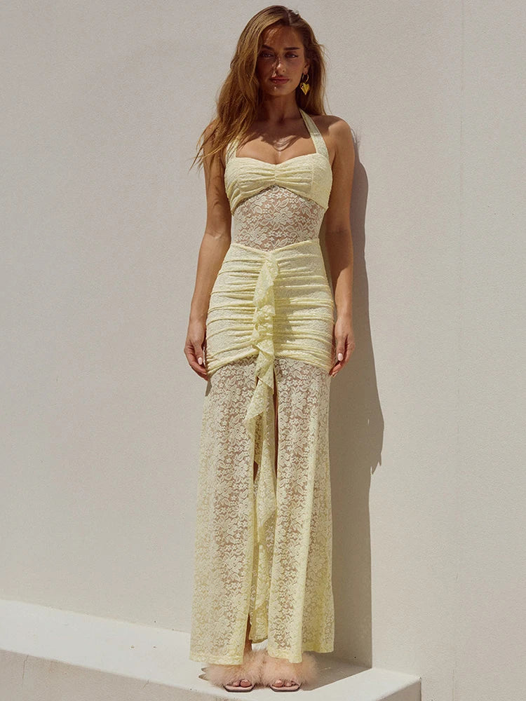 Fallon - Flattering lace halter neck dress