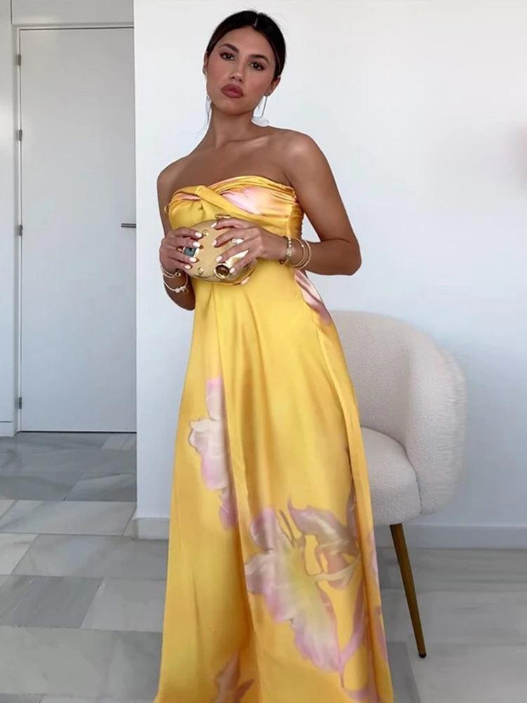 Chrishell - Elegant satin silk strapless dress