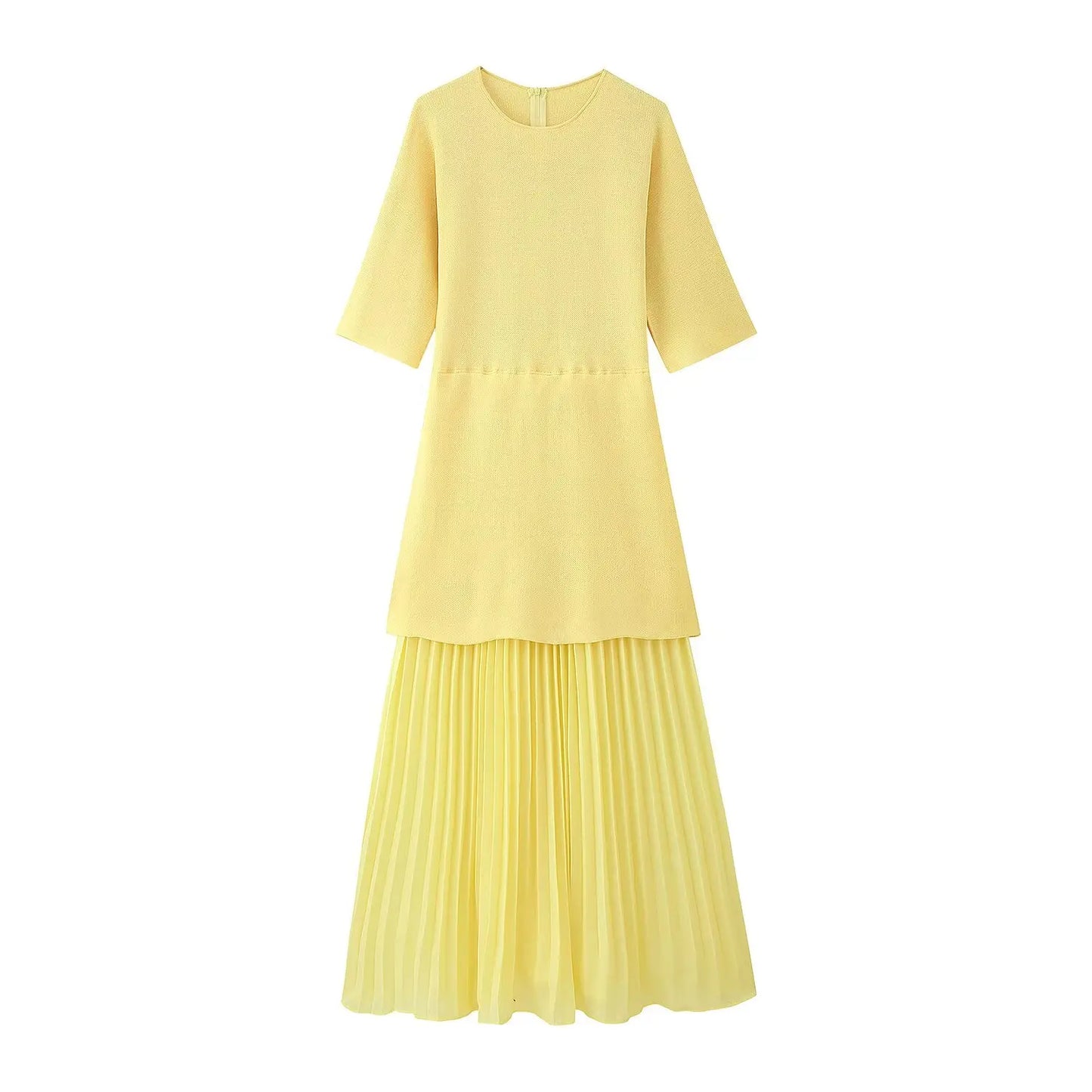 Paola - Pleated short sleeved dress