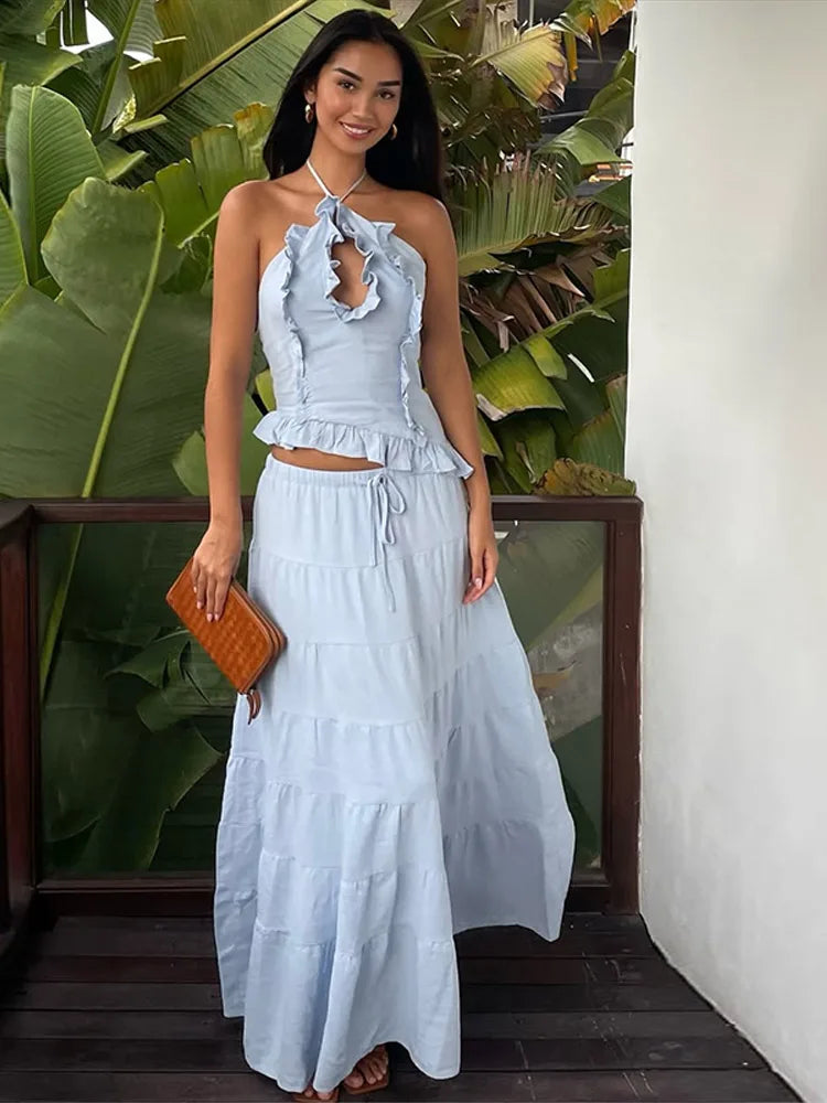 Izobel - Elegant ruched top and skirt set