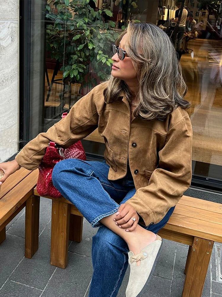 Nadia - Suede look jacket and skirt set