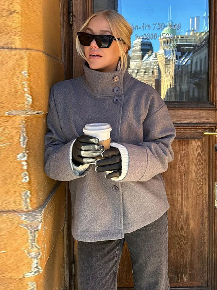 Elodie - High neck wool blend coat