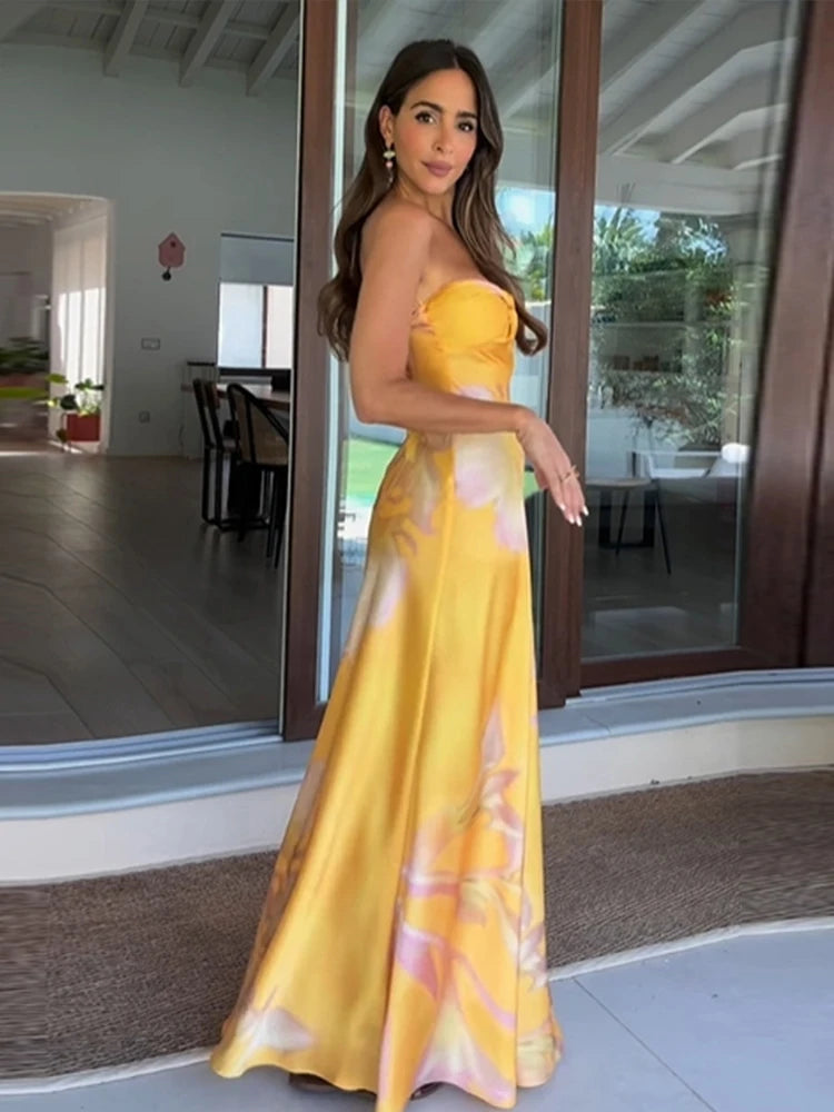 Chrishell - Elegant satin silk strapless dress