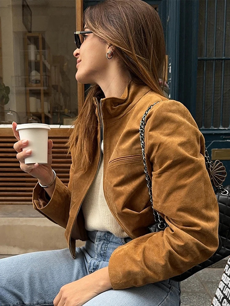 Olivia - Suede style zipper jacket