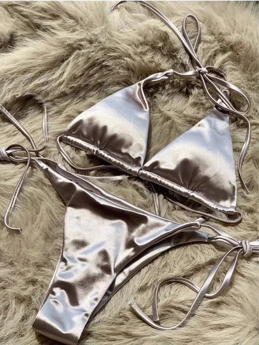 Hailey - Satin look triangle bikini