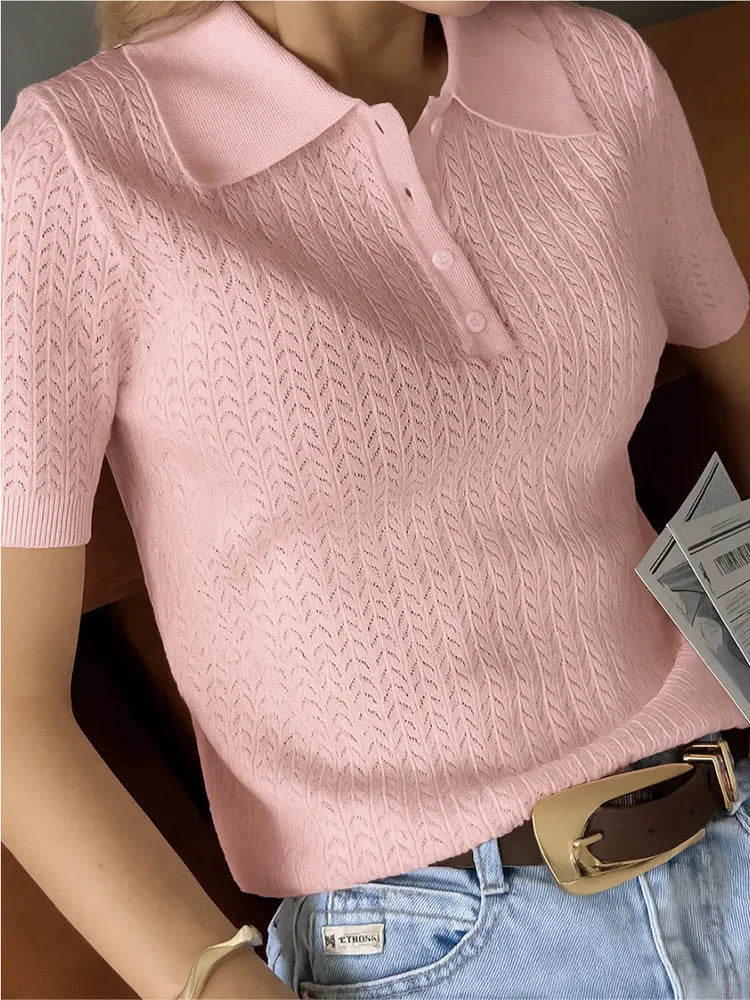 Colleen - Fine knitted polo top