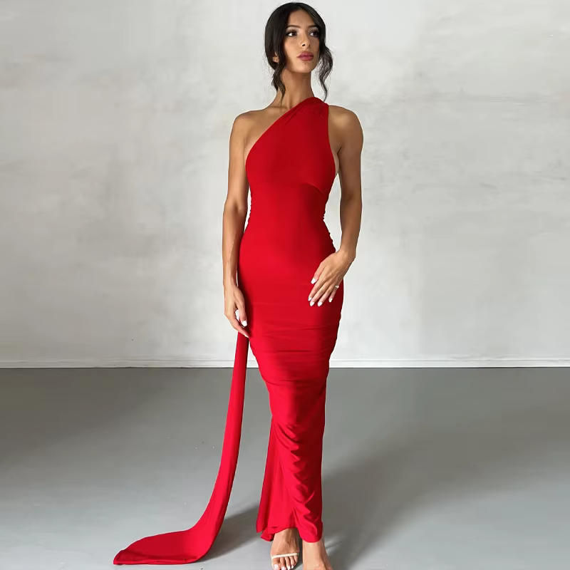 Coralie - Elegant one shoulder long dress