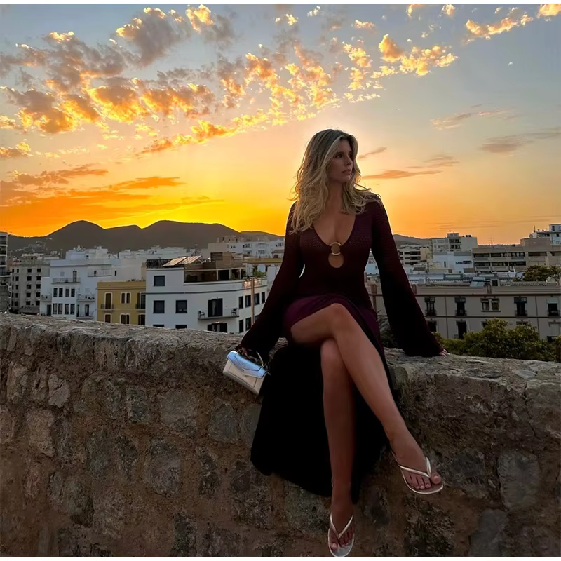 Rafaela - Crochet deep v-neck dress