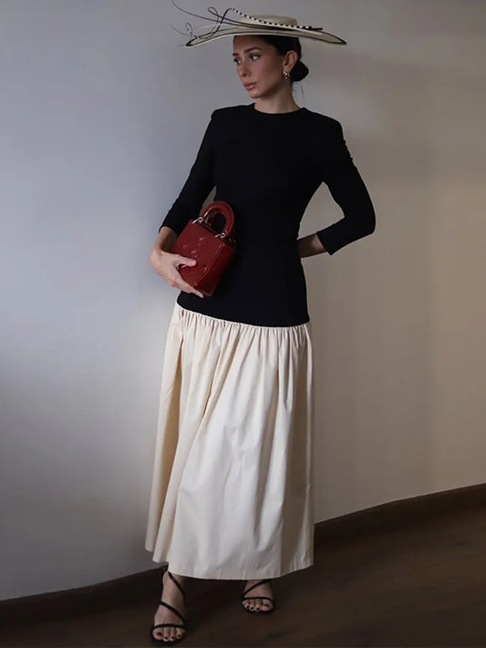 Lydia - Elegant dropped waist two tone dress