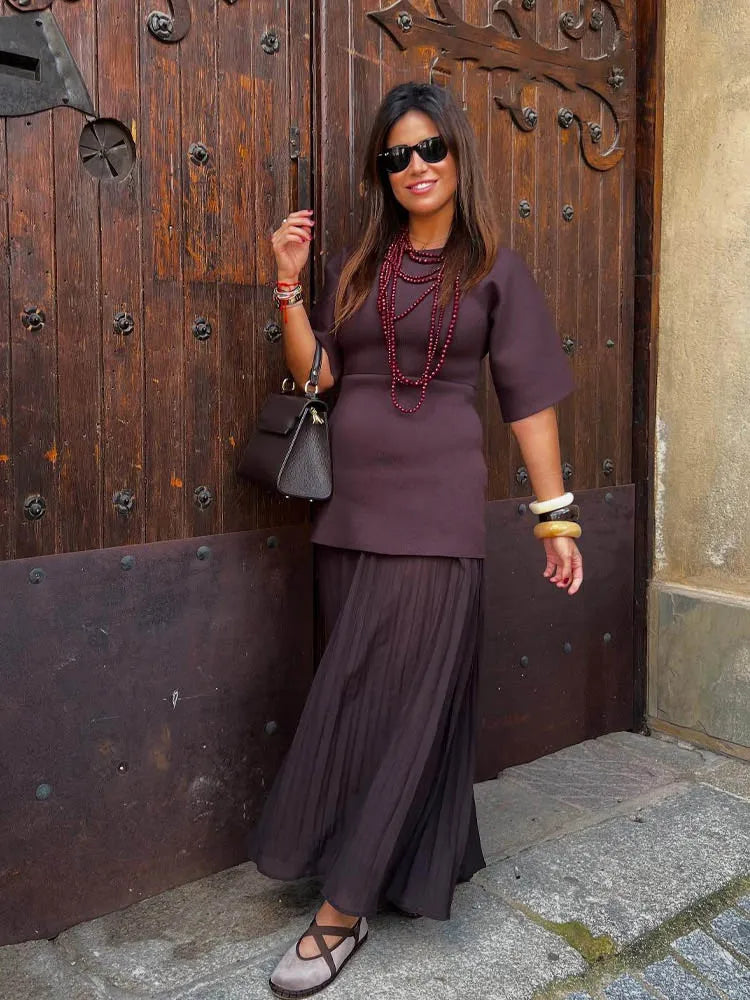 Paola - Pleated short sleeved dress
