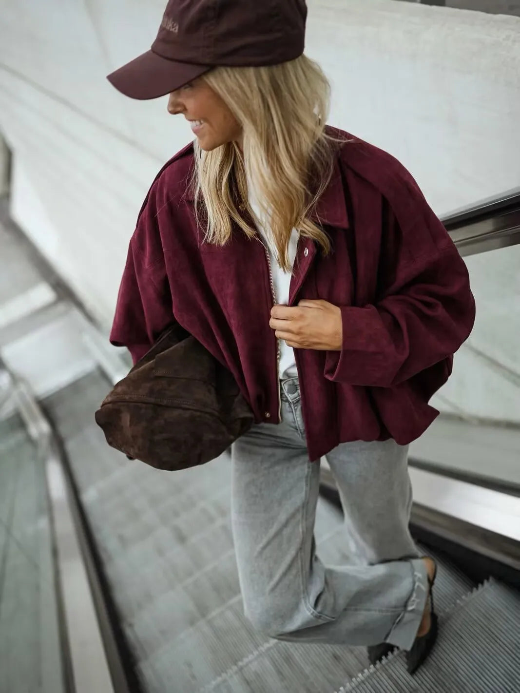 Evelyn - Suede texture zipper jacket