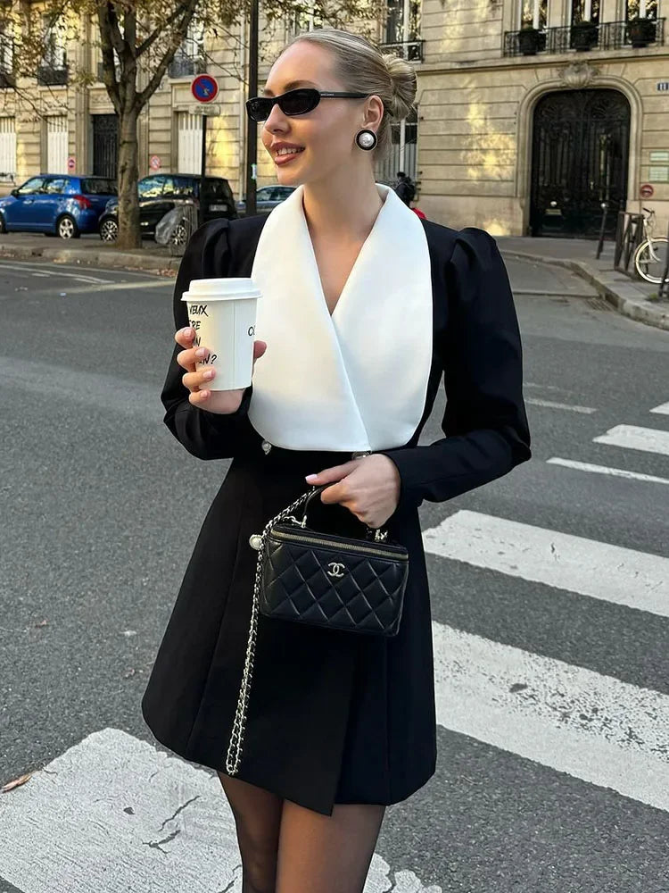 Fable - Elegant white lapel blazer dress