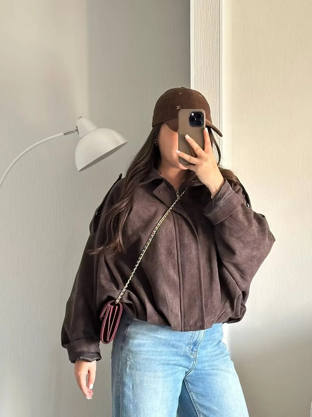 Evelyn - Suede texture zipper jacket