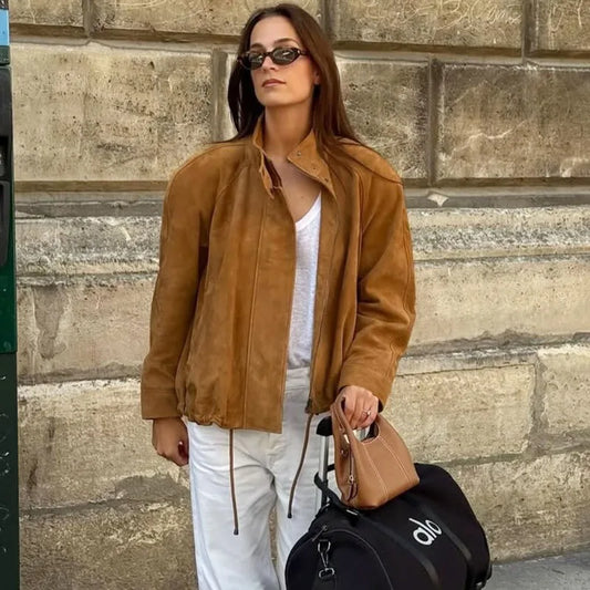 Sage - Oversized suede style jacket