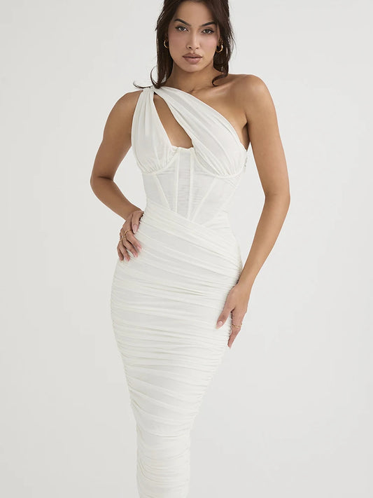 Malaga - Flattering one shoulder midi dress