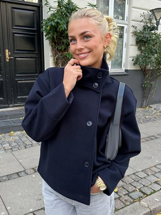 Elodie - High neck wool blend coat