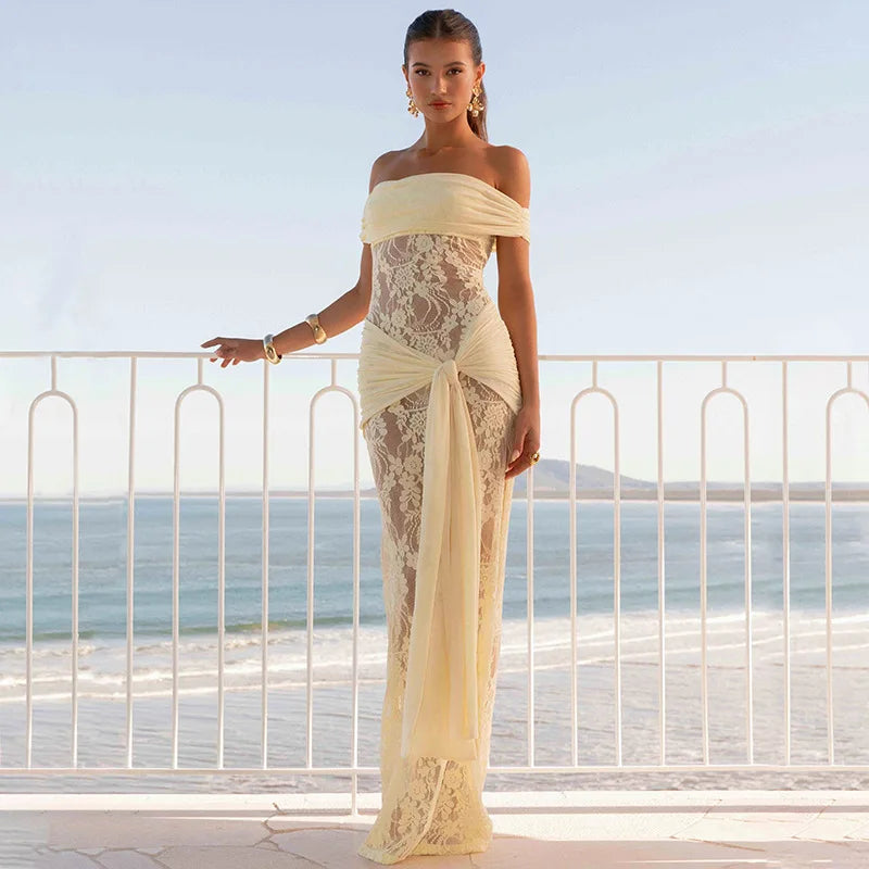 Olivia - Elegant off shoulder lace dress