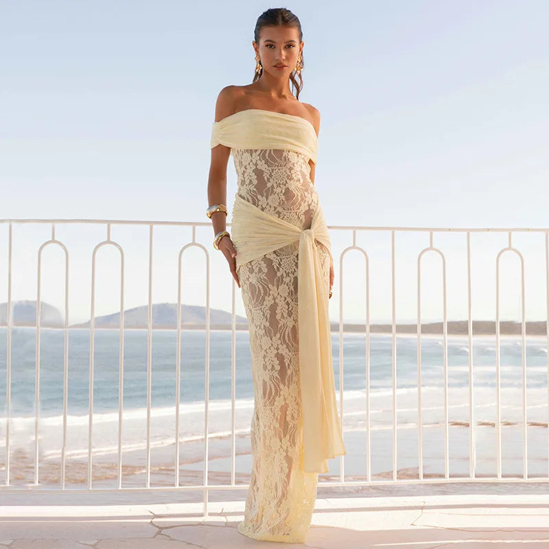 Olivia - Elegant off shoulder lace dress