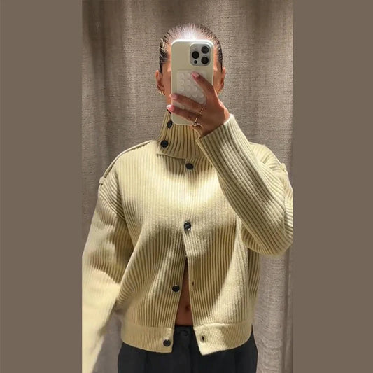 Jackie - Knitted high neck cardigan