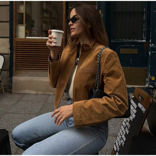 Kayla - Elegant faux suede zipper jacket