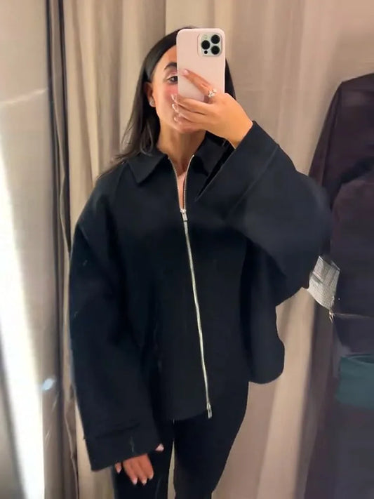 Freja - Wool blend zipper jacket