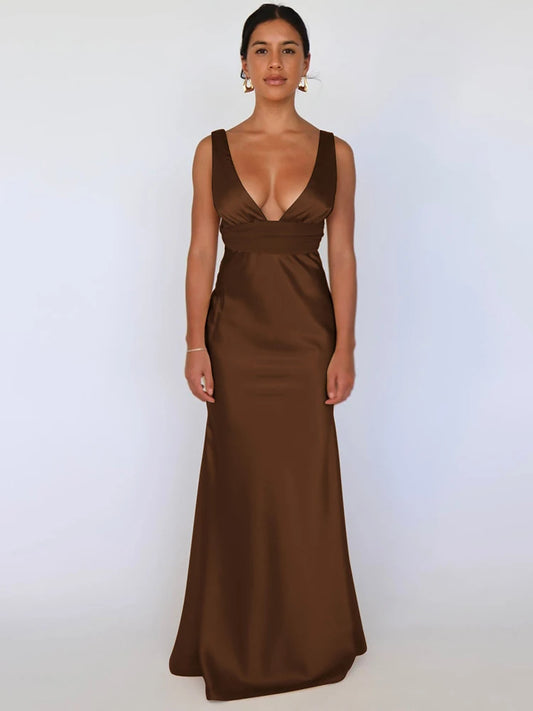 Melina - Satin silk v-neck dress