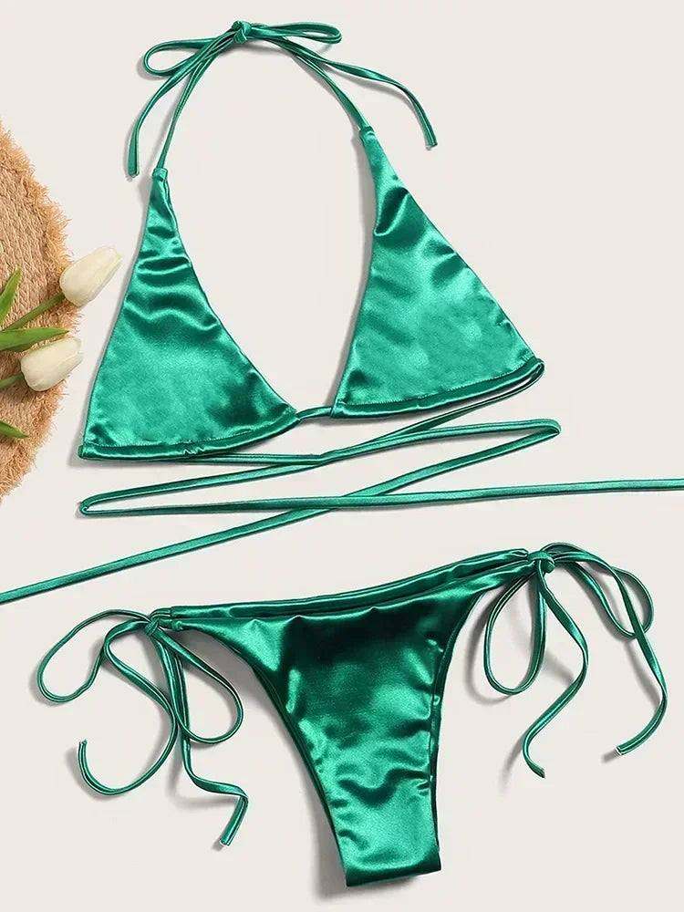 Hailey - Satin look triangle bikini