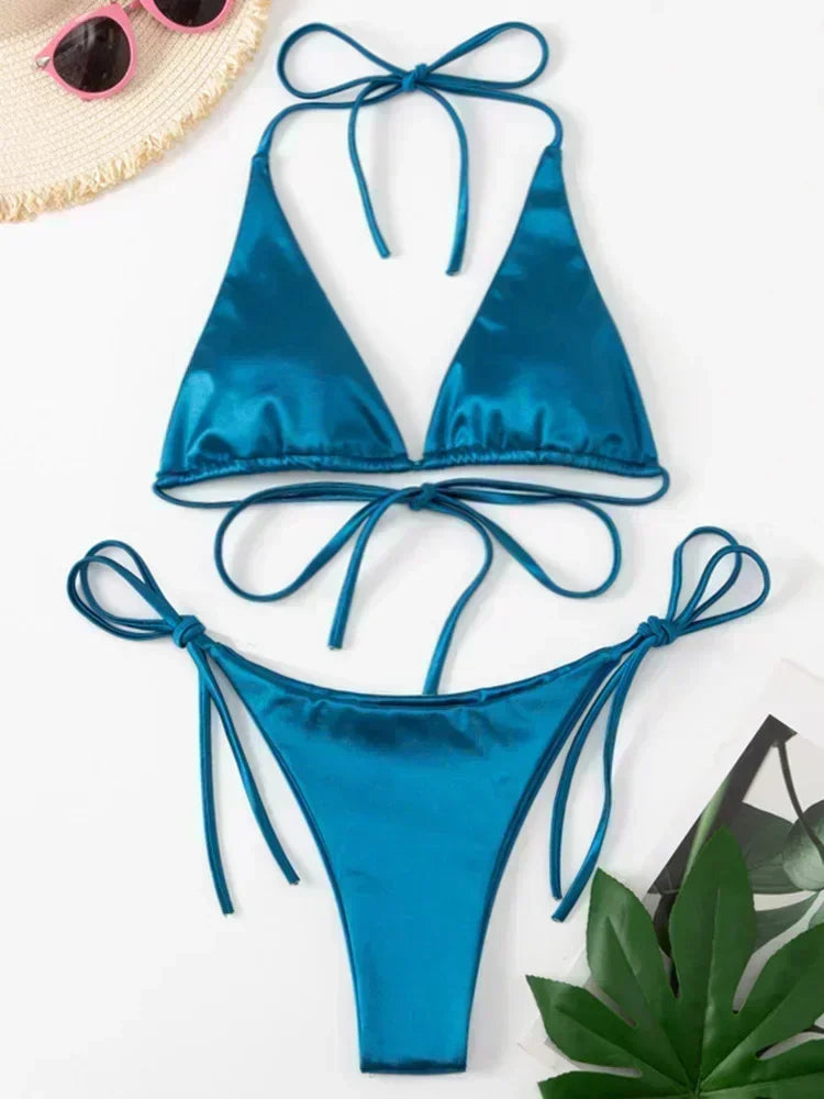 Hailey - Satin look triangle bikini