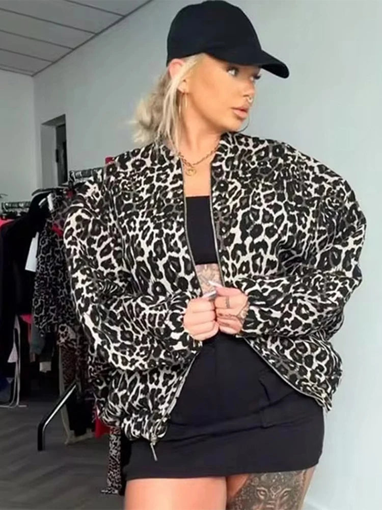 Maxima - Leopard print jacket with zipper