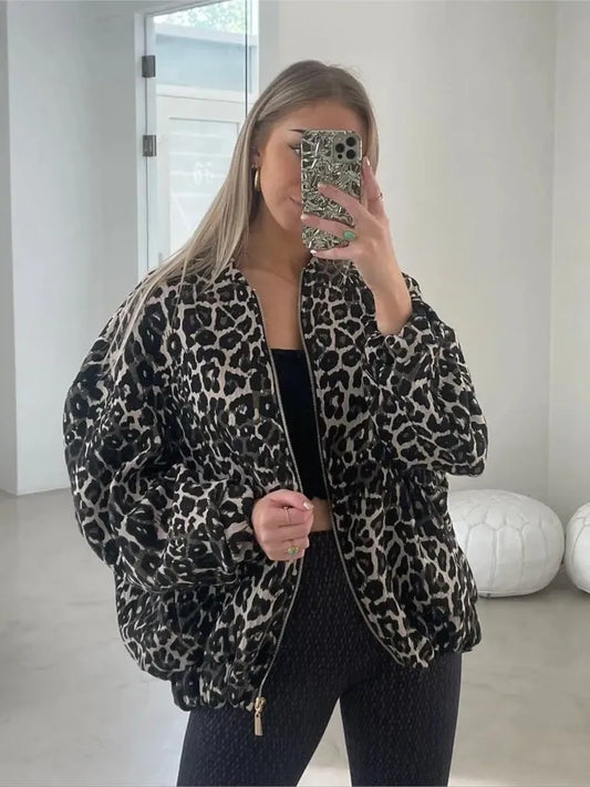 Maxima - Leopard print jacket with zipper