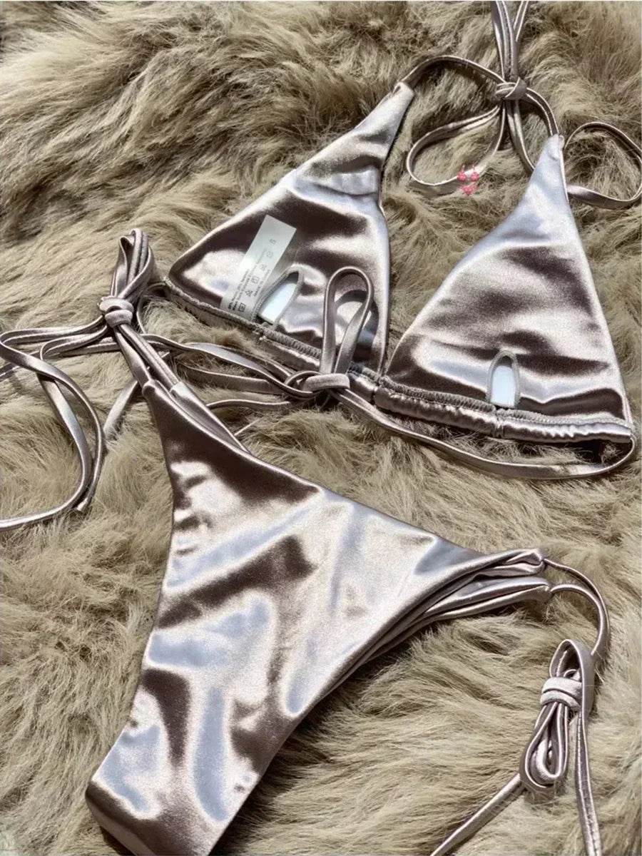 Hailey - Satin look triangle bikini
