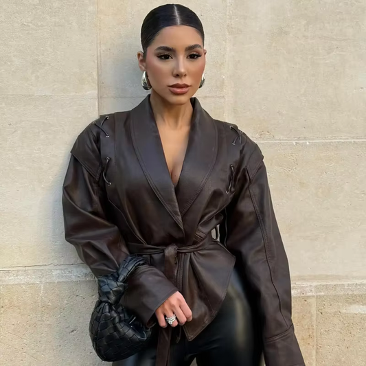 Isolde - Vegan leather coat with belt