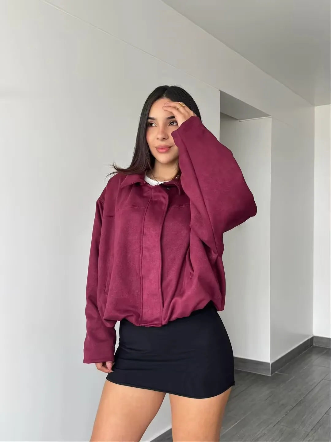 Evelyn - Suede texture zipper jacket