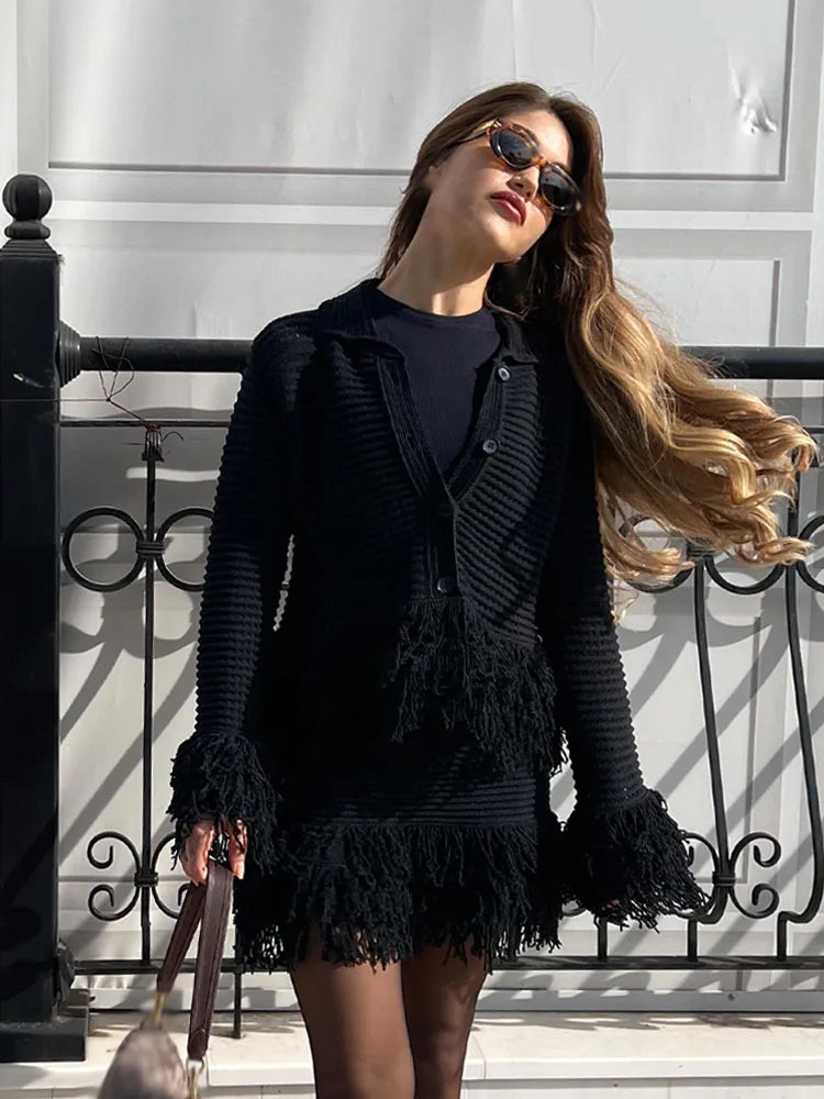 Orielle - Knitted fringe two piece set