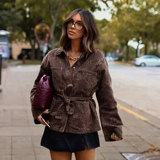 Elsie - Denim leopard print jacket