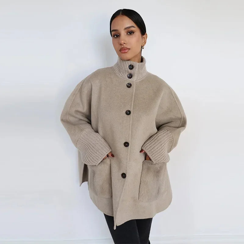 Lara - Wool blend jacket with fur pockets