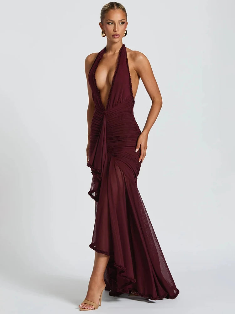 Camille - Deep neckline halterneck dress