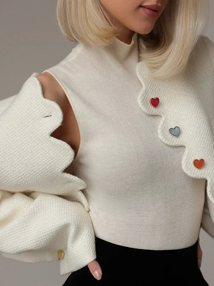 Judy - Elegant boucle jacket with loveheart buttons